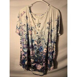 Sweet Womens Plus Size Top Shirt Blouse White Purple Floral Pattern XXXL 3X